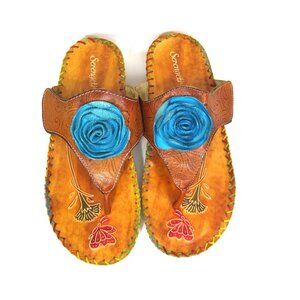 Serengeti by Spring Step Size 37.5 US 7 7.5 Tooled Leather Handpainted Sandals